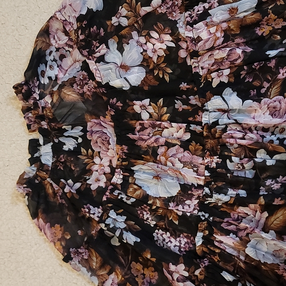 NWT Anthropologie o.p.t. Floral Ruffled Detailed Long Sleeve Blouse in Black - Picture 5 of 12